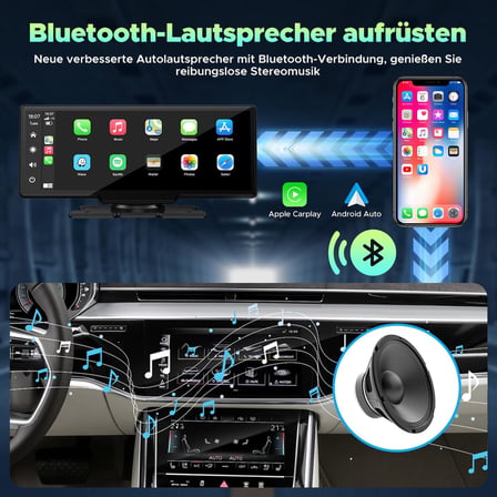 Apple Carplay ve Android Auto, 2K Ön Dashcam'li Araba Stereo, Bluetooth 5.0/GPS/FM/AUX/Mirror Link/64G TF Card ile Taşınabilir Carplay 9.26 İnç Full HD Dokunmatik Ekran Monitör