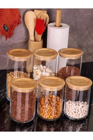  Duo Bambu Kapaklı Cam Baharatlık - Saklama Kabı 6lı Set