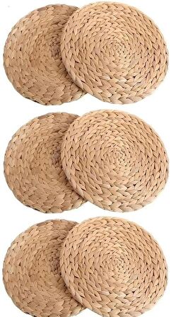 Atbyhome 35 cm Yuvarlak Kahverengi Rattan Amerikan Servis Takımı 6 Kişilik