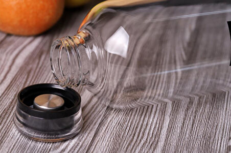 H2O Borosilikat Cam Matara 1L Vakum Kapaklı Su Şişesi Suluk 1000 Ml