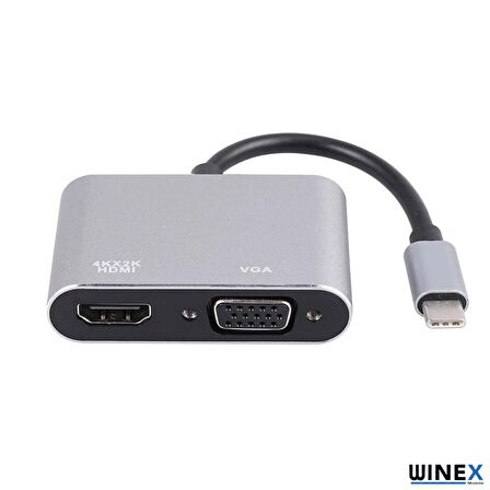 Winex 2in1 Type-C to 4K HDMI + VGA Çevirici ve Dönüştürücü Adaptör