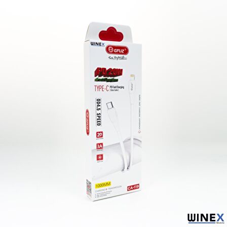 Winex CA119 3A PD20 Type-C to Lightning Data ve Hızlı Şarj Kablosu Beyaz