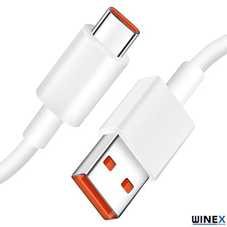Winex 6A 100W UsbA to Type-C Hızlı Data ve Şarj Kablosu Beyaz