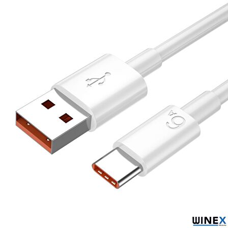 Winex 6A 100W UsbA to Type-C Hızlı Data ve Şarj Kablosu Beyaz