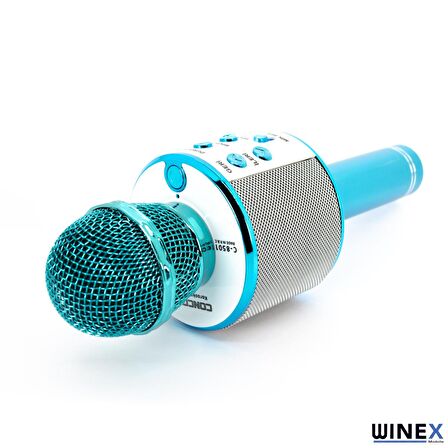 Winex UsbA+TF Sd Kart+3.5mm Aux Girişli Bluetooth Karaoke Mikrofonu Mavi