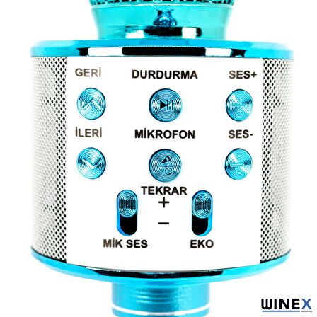 Winex UsbA+TF Sd Kart+3.5mm Aux Girişli Bluetooth Karaoke Mikrofonu Mavi