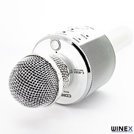 Winex UsbA+TF Sd Kart+3.5mm Aux Girişli Bluetooth Karaoke Mikrofonu Gümüş