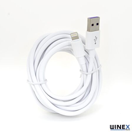 Winex İphone 7 Plus 3A 45W UsbA to Lightning 3Metre Data ve Hızlı Şarj Kablosu