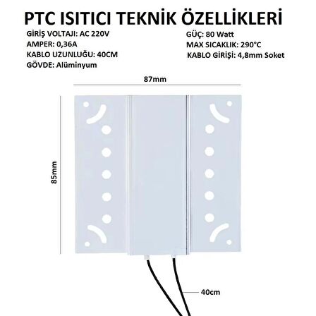 YATE10 220V 80W PTC Plate Isıtıcı