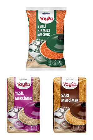 Yayla Bakliyat Mercimek Paketi(Yerli Kırmızı Mercimek 2 kg, Yeşil Mercimek 1 kg, Sarı Mercimek 1 kg)