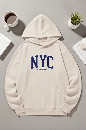 Unisex Nyc Tasarım Baskılı Kapüşonlu Sweatshirt