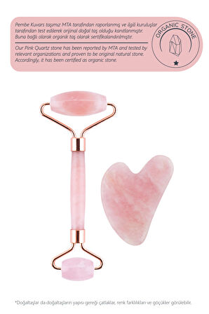 Pembe Kuvars Face Roller Ve Kalp Gua Sha Yüz Masaj Aleti Seti Değerli Doğaltaş Sertifikalı