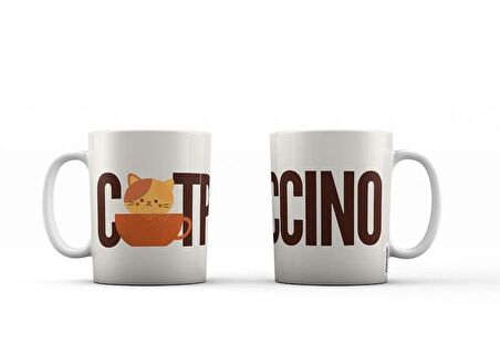 Catpuccino Kedili Kedi ve Kahve Sever Kupa Bardak