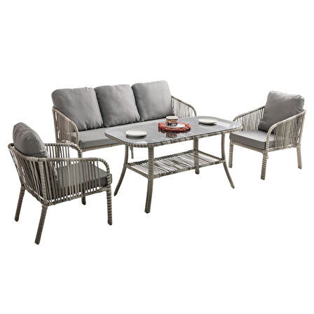 Capri Swing Artemis Üçlü Rattan Balkon Bahçe Takımı | Gri