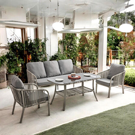 Capri Swing Artemis Üçlü Rattan Balkon Bahçe Takımı | Gri