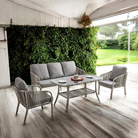 Capri Swing Artemis Üçlü Rattan Balkon Bahçe Takımı | Gri