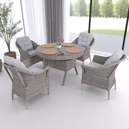 Spark Nova 110 cm Rattan Yuvarlak Minderli Bahçe Masa Takımı 