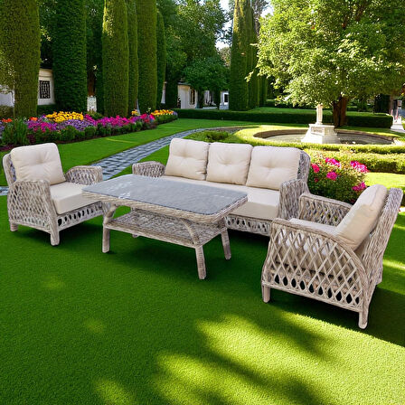 Mira Rattan Bahçe Oturma Grubu | 3+1+1 Sehpalı Bahçe Takımı