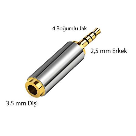 stereo 4 boğum 3.5mm dişi to 2.5mm erkek çevirici metal jak