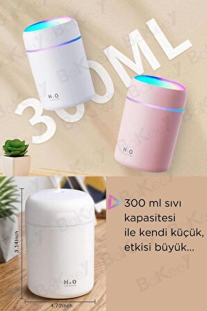 H2O Humidifier 300Ml Ulrasonik USB'li Hava Nemlendirici Led Işıklı Buhar Makinesi ve Aroma Difüzörü