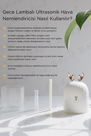 Ulrasonik Hava Nemlendirici H2O Humidifier Led Işıklı Geyik Buhar Makinesi ve Aroma Difüzörü