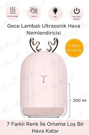 Ulrasonik Hava Nemlendirici H2O Humidifier Led Işıklı Geyik Buhar Makinesi ve Aroma Difüzörü