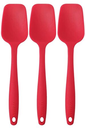 Silikon Kaşık Spatula Seti 6lı Büyük Boy Yanmaz Yapışmaz Çizmez Kırmızı 27cm