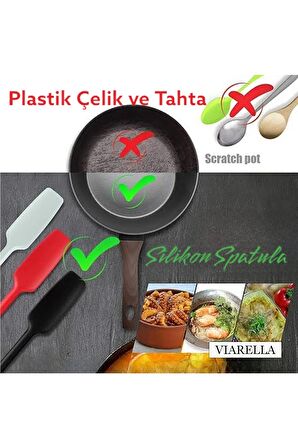 Silikon Kaşık Spatula Seti 6lı Büyük Boy Yanmaz Yapışmaz Çizmez Kırmızı 27cm