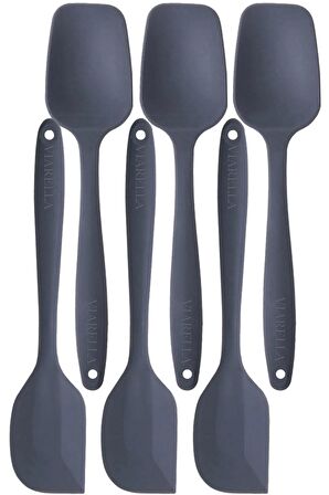 Yanmaz Yapışmaz Silikon Spatula Yassı Kaşık Seti 6lı Gri 27cm