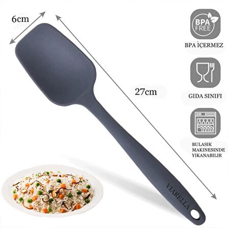 Yanmaz Yapışmaz Silikon Spatula Yassı Kaşık Seti 6lı Gri 27cm