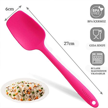 Silikon Kaşık Spatula Seti 6lı Yanmaz Yapışmaz Çizmez Fuşya 27cm