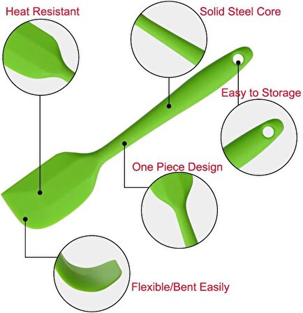 Silikon Spatula Seti 3Lü Büyük Boy Yanmaz Çizmez Yeşil