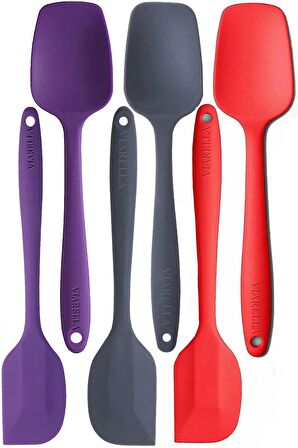 Silikon Kaşık Spatula Seti 6lı Yanmaz Yapışmaz Çizmez Mor-gri-kırmızı 27cm