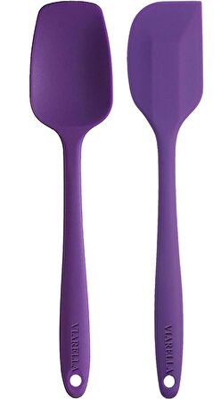 Silikon Kaşık Spatula Seti 6lı Yanmaz Yapışmaz Çizmez Mor-gri-kırmızı 27cm