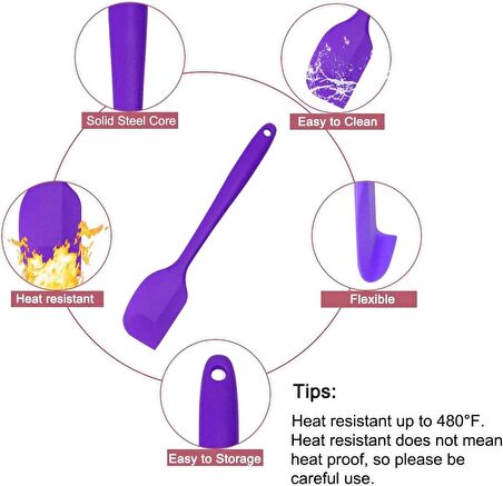 Silikon Kaşık Spatula Seti 6lı Yanmaz Yapışmaz Çizmez Mor-gri-kırmızı 27cm