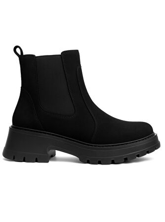 Kadın Gerçek Hakiki Nubuk Deri Siyah Chelsea Lastikli Kısa Bot