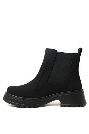 Kadın Gerçek Hakiki Nubuk Deri Siyah Chelsea Lastikli Kısa Bot