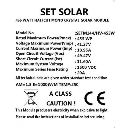 455 W HALF CUT MONOKRİSTAL GÜNEŞ PANELİ