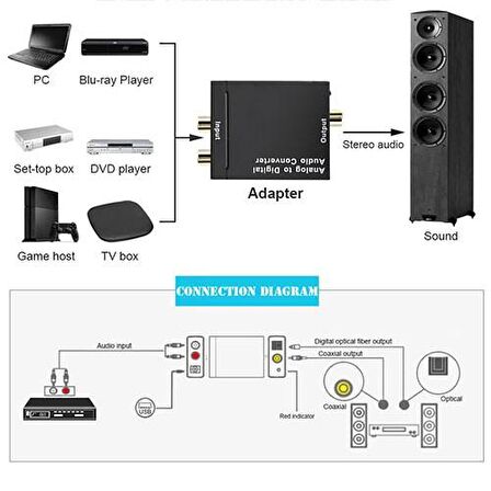 analog rca to dijital optik ses çevirici converter dönüştürücü