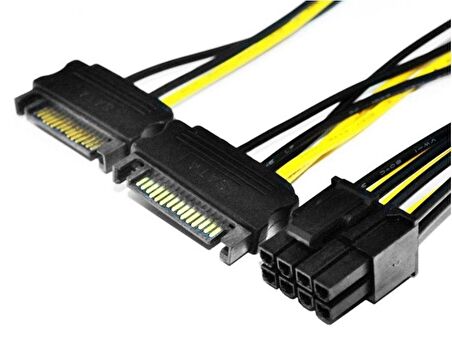 8 pin (6+2) PCIE to 2x SATA erkek power kablo