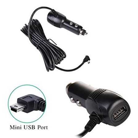 Navigasyon Ltipi 90 derece 5 pin mini usb araç şarj adaptörü 5v2A