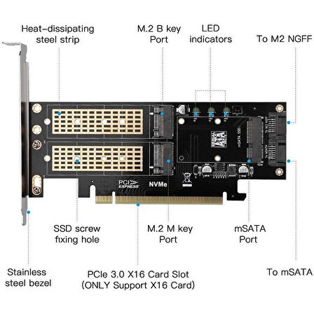 Pcı e 16x m2 nvme,ngff,msata dssd  3in1 adaptör kartı