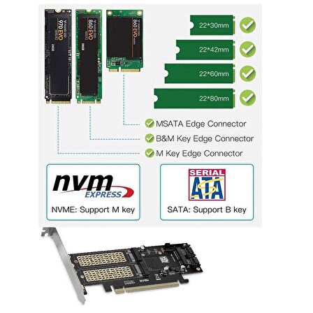 Pcı e 16x m2 nvme,ngff,msata dssd  3in1 adaptör kartı