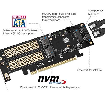 Pcı e 16x m2 nvme,ngff,msata dssd  3in1 adaptör kartı