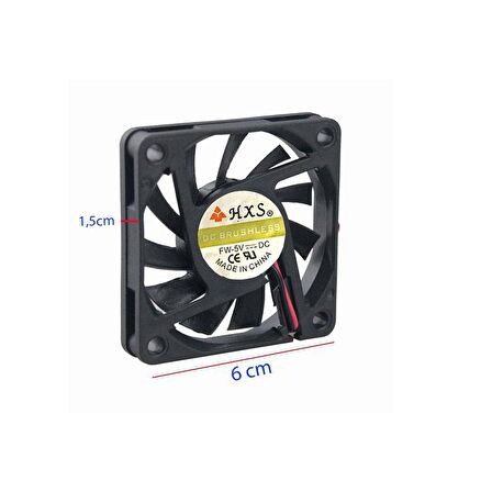 5v 6cm 2 pinli soğutucu fan 6x6x1,5 cm fan