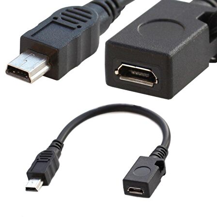 5 pin mini usb erkek to mikro usb dişi kablo 10 cm