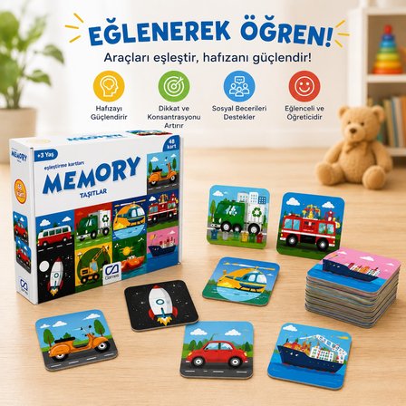 BakGelAl Memory Taşıtlar Hafıza Kartı Oyunu – 48 Kartlı Eğitici Eşleştirme ve Zeka Oyunu