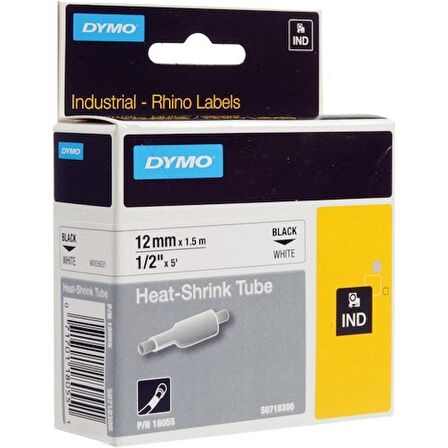 DYMO 18055 RHİNOPRO ISIYLA KÜÇÜLEN ŞERİT (12mmx1,5mt) BEYAZ-SİYAH