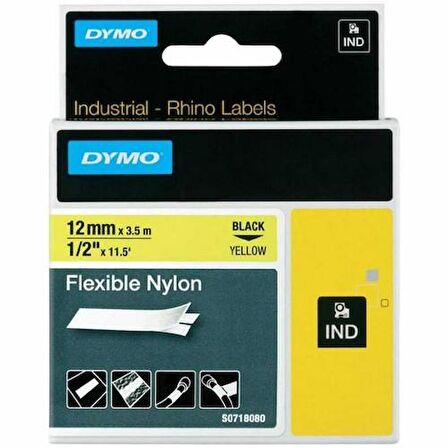 DYMO 18490 RHİNOPRO ESNEK NAYLON ŞERİT (12mmx3,5mt) SARI-SİYAH