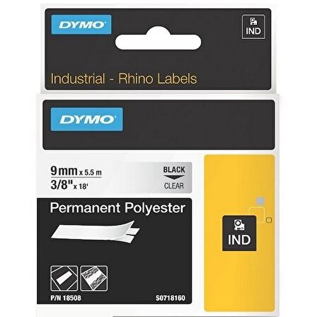 DYMO 18508 RHİNOPRO SABİT POLYESTER ŞERİT (9mmx5,5 mt) ŞEFFAF/SİYAH